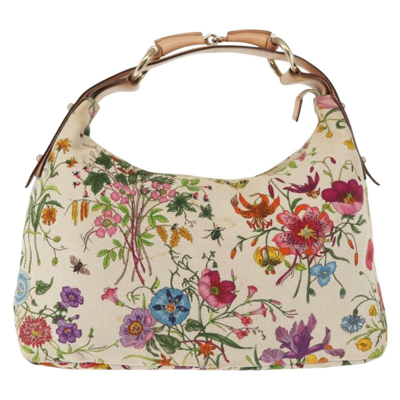 【日本直送】GUCCI 花朵手提包 帆布 米色金色 115867 正品 142543-12