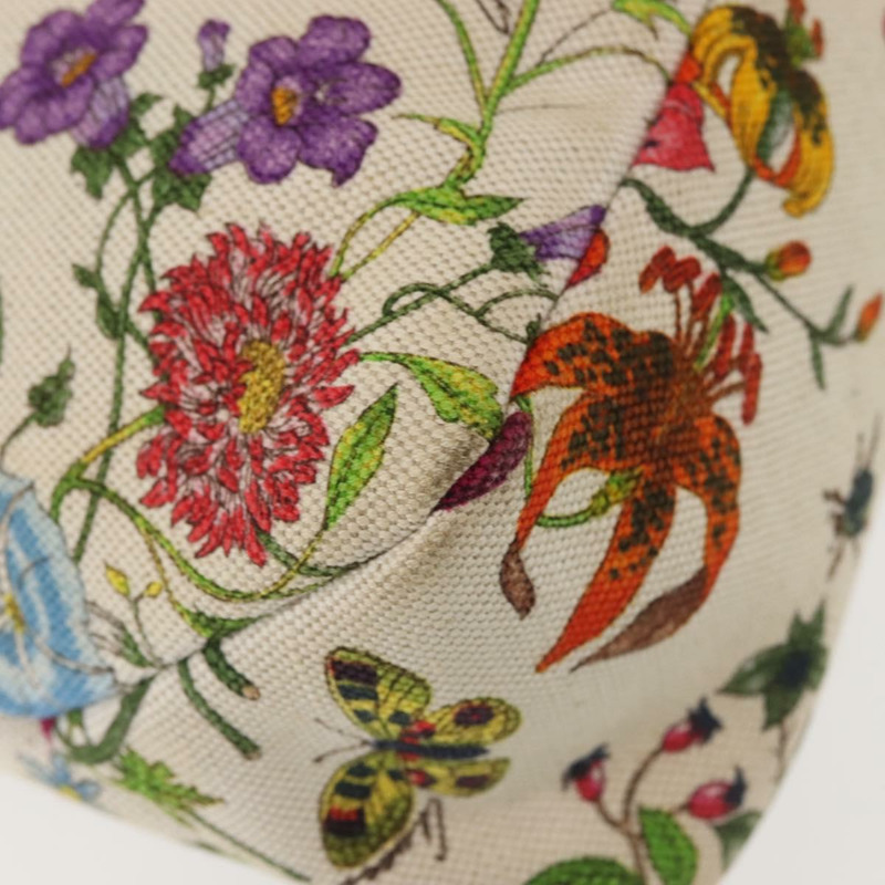 【日本直送】GUCCI 花朵手提包 帆布 米色金色 115867 正品 142543-14