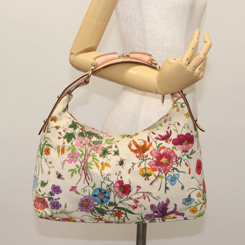 【日本直送】GUCCI 花朵手提包 帆布 米色金色 115867 正品 142543-21