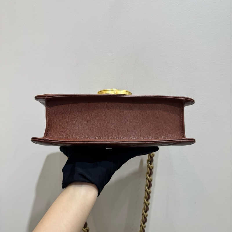 【近新閒置🩷】Chanel 棕色金扣大logo荔枝牛皮粗鏈條包 單肩斜挎包-3
