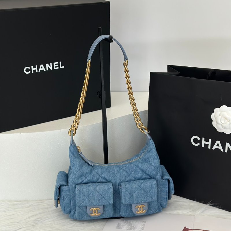 CHANEL 25C Hobo嬉皮包 - 小號淺牛仔金-0