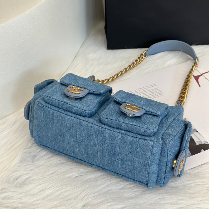 CHANEL 25C Hobo嬉皮包 - 小號淺牛仔金-4