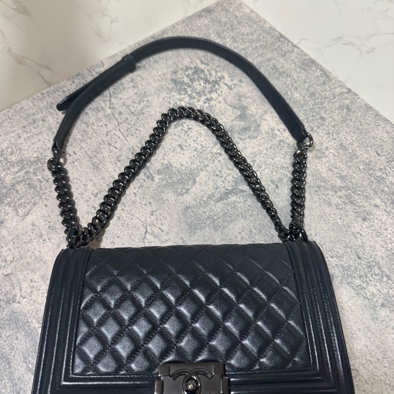 Chanel香奈兒Boy25 黑色羊皮黑扣24開-2