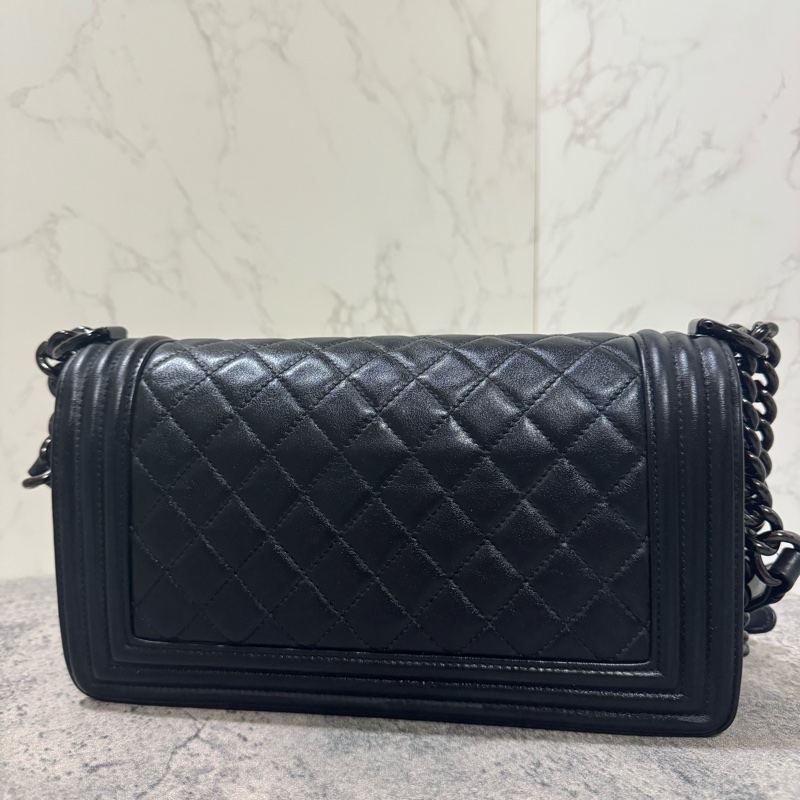 Chanel香奈兒Boy25 黑色羊皮黑扣24開-10