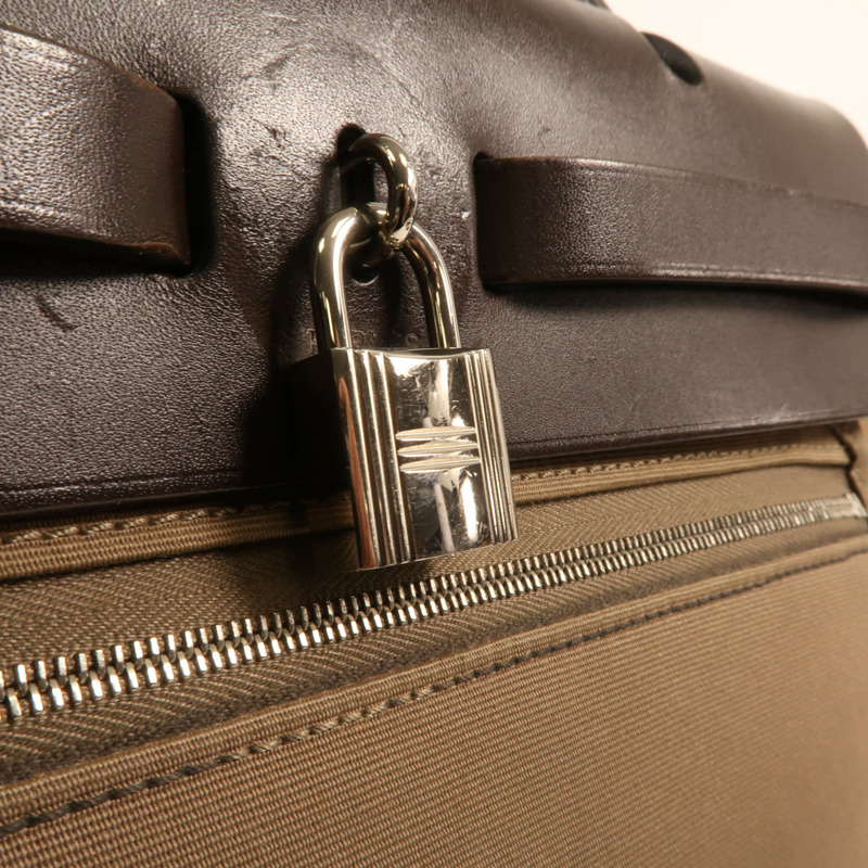 HERMES 帆布Herbag PM銀扣手挽肩背兩用袋Etoupe-9