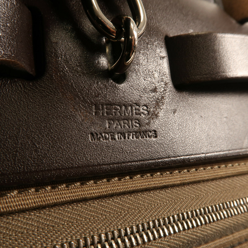 HERMES 帆布Herbag PM銀扣手挽肩背兩用袋Etoupe-12