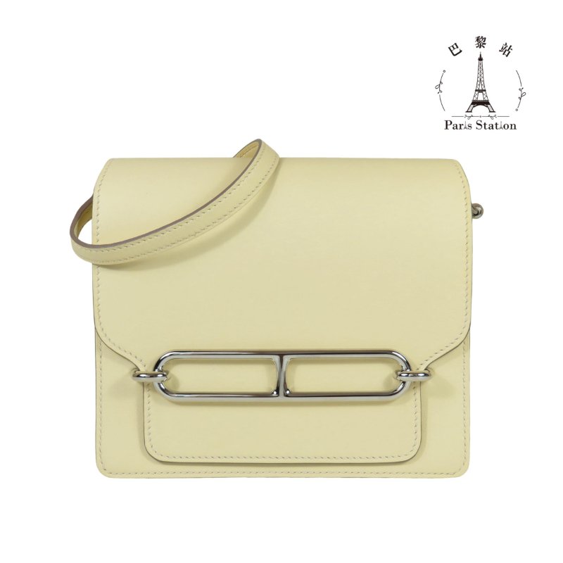 【巴黎站二手名牌專賣店】*現貨*HERMES 愛馬仕 真品*W刻米爾頓黃銀釦MINI ROULIS豬鼻子肩背斜背包18-0