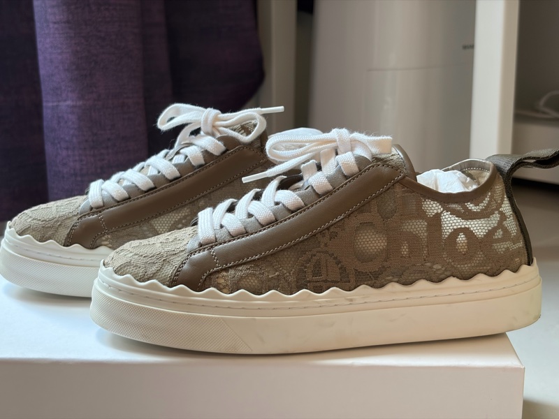 Chloé Woody 織布厚底休閒鞋 米咖色 37號 絕版-3