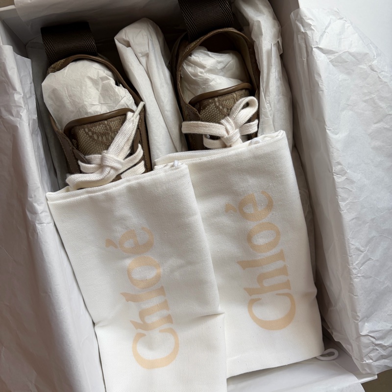 Chloé Woody 織布厚底休閒鞋 米咖色 37號 絕版-7