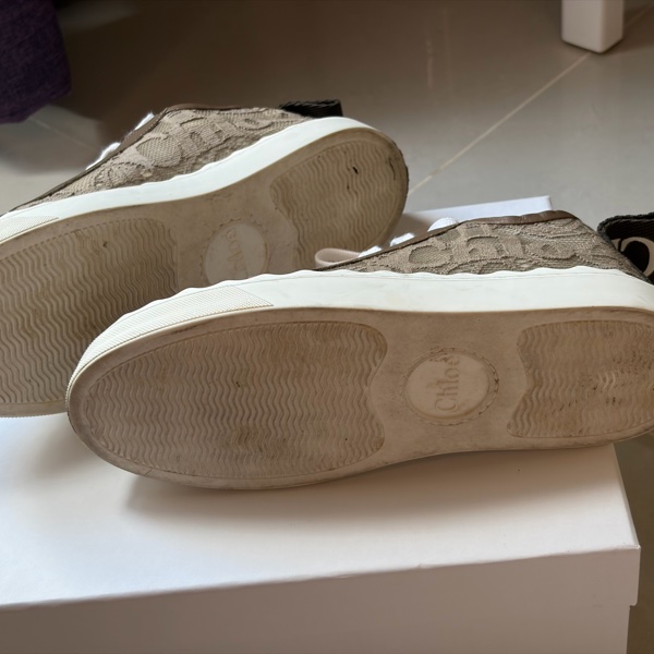 Chloé Woody 織布厚底休閒鞋 米咖色 37號 絕版-13