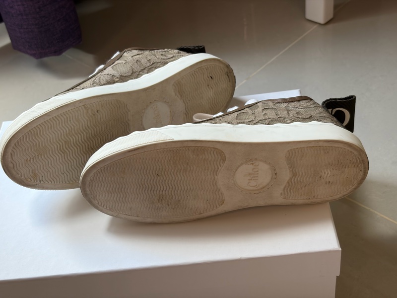 Chloé Woody 織布厚底休閒鞋 米咖色 37號 絕版-21