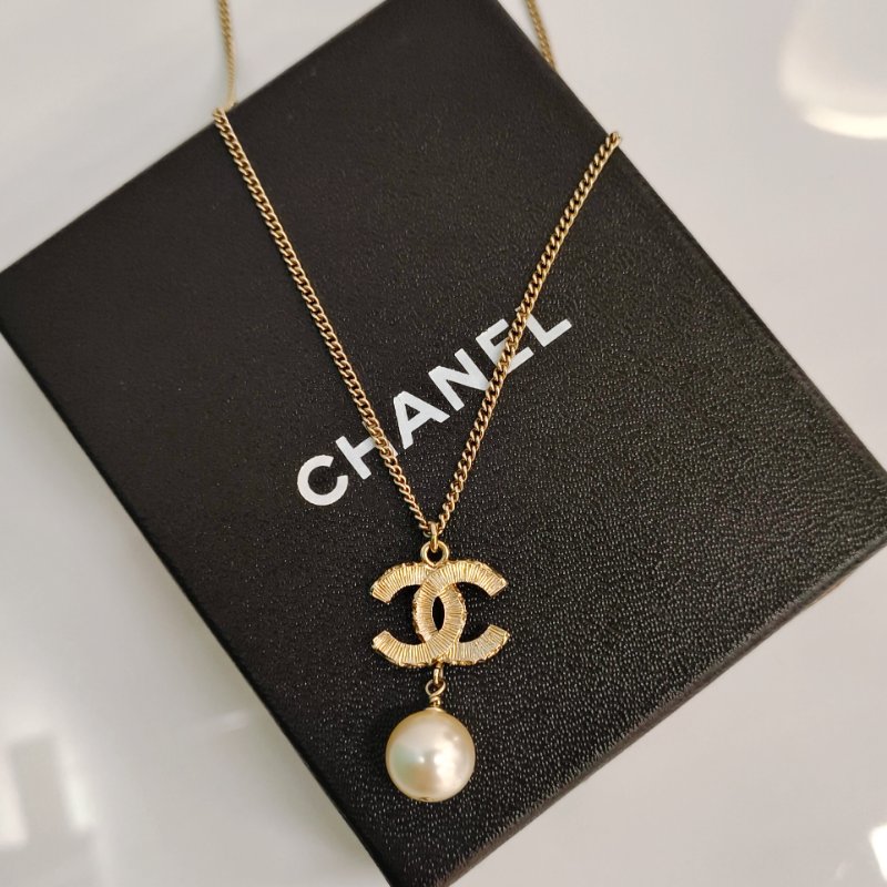 MS0346 Chanel 香奈兒 項鍊 珍珠 熔岩 邊緣 黑淡金 CC Logo Pearl Black x LGHW Necklace-3