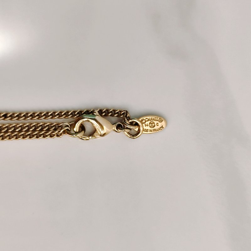 MS0346 Chanel 香奈兒 項鍊 珍珠 熔岩 邊緣 黑淡金 CC Logo Pearl Black x LGHW Necklace-7