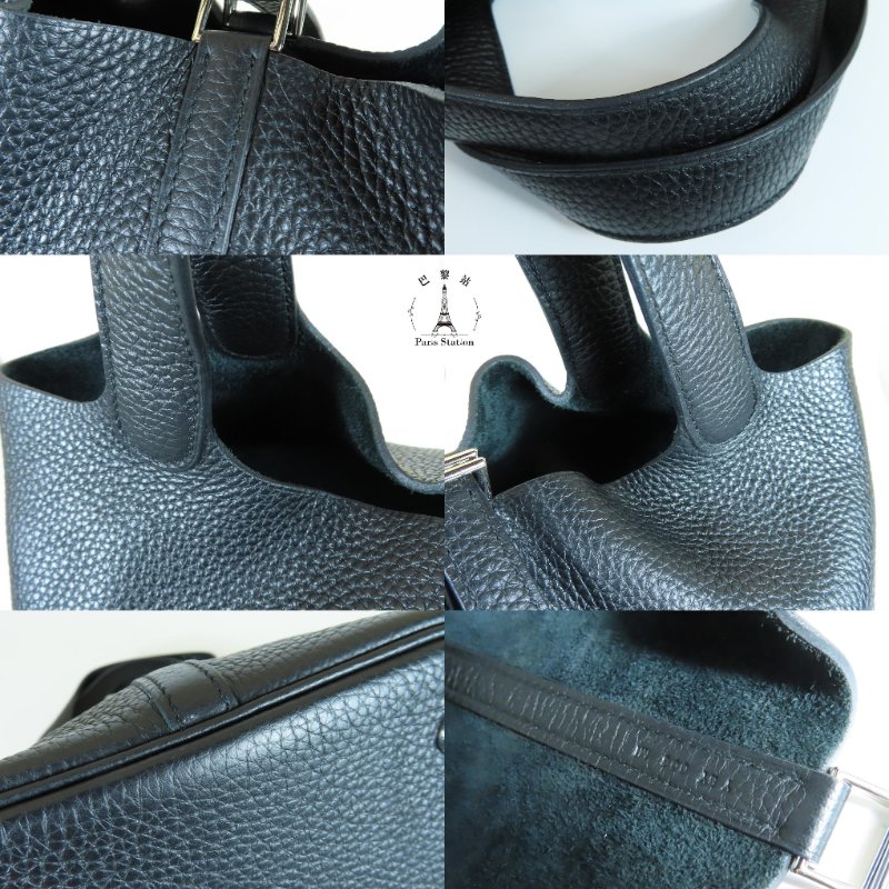 【巴黎站二手名牌專賣店】*現貨*HERMES 愛馬仕 真品*Y刻 PICOTIN 22黑色牛皮銀釦手提包 菜籃子-5