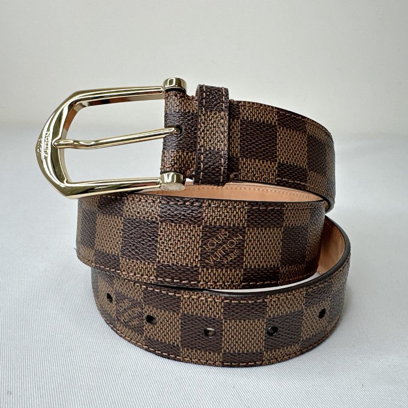 LV Damier Ebene金扣棋盤格皮帶-5
