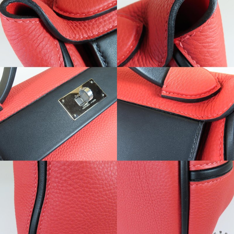 【巴黎站二手名牌專賣店】*現貨*HERMES 愛馬仕 真品*D刻番茄紅色拼接黑皮革24/24手提兩用包29-6
