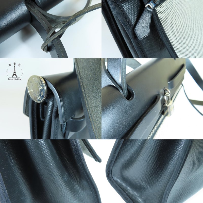 【巴黎站二手名牌專賣店】*現貨*HERMES 愛馬仕 真品*C刻HERBAG31黑防水布/黑皮革銀釦手提斜背包-6