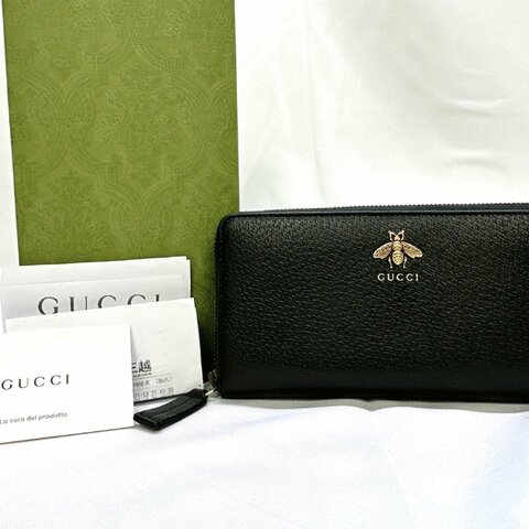 GUCCI ANIMALIER蜜蜂皮革拉鍊長夾