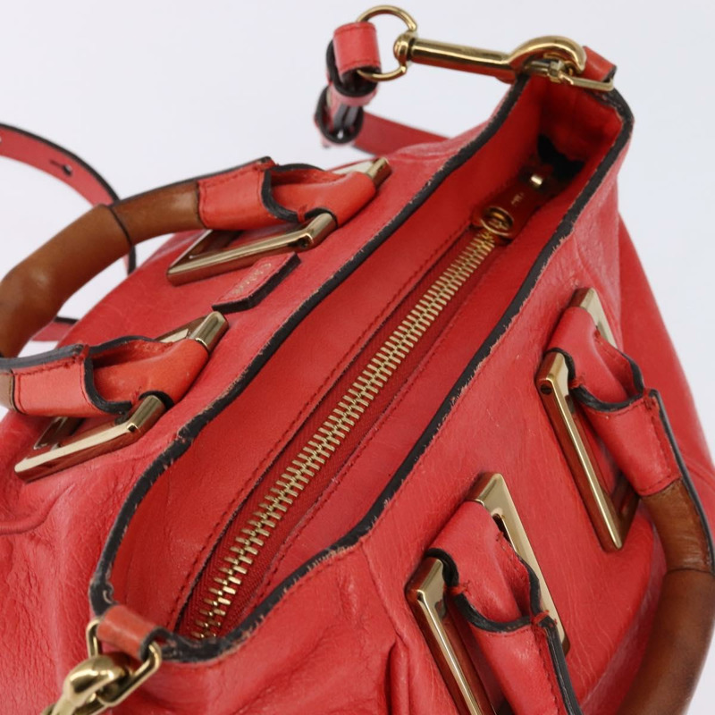【日本直送】Chloe Etel 手提包 皮革 2 用 紅色 金色 正品 th6324-5