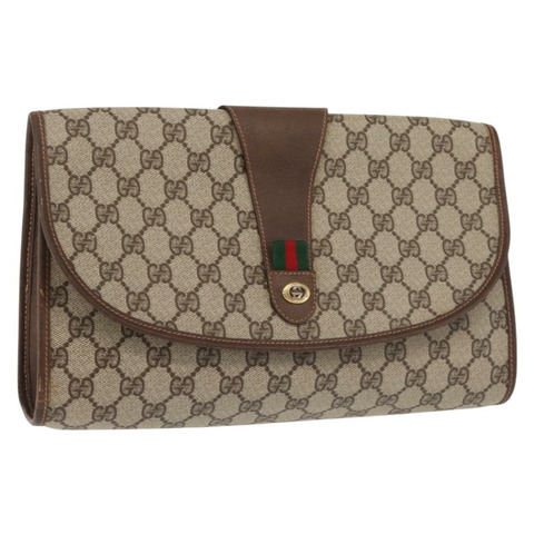 GUCCI GG Supreme Web Sherry Line 包款 PVC 米金色 156 01 031 正品 143329