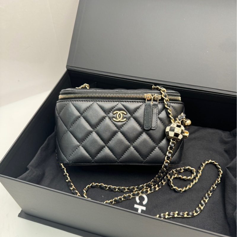 【全套】Chanel 足球調節扣長盒子 化妝盒單肩斜挎包-0