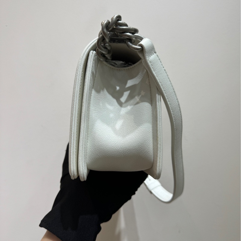 【閒置🩷】Chanel leboy 白銀中號 荔枝紋牛皮 單肩斜挎包-3