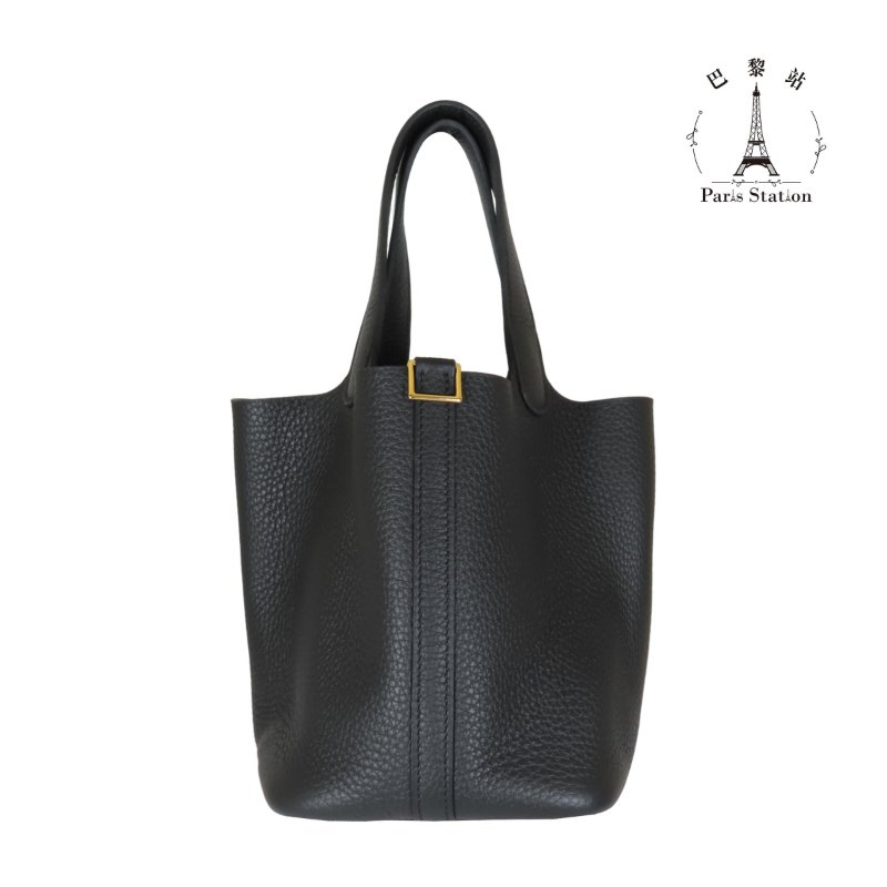【巴黎站二手名牌專賣店】*全新現貨*HERMES 愛馬仕 真品*K刻 PICOTIN 18黑色牛皮金釦手提包 菜籃子-0