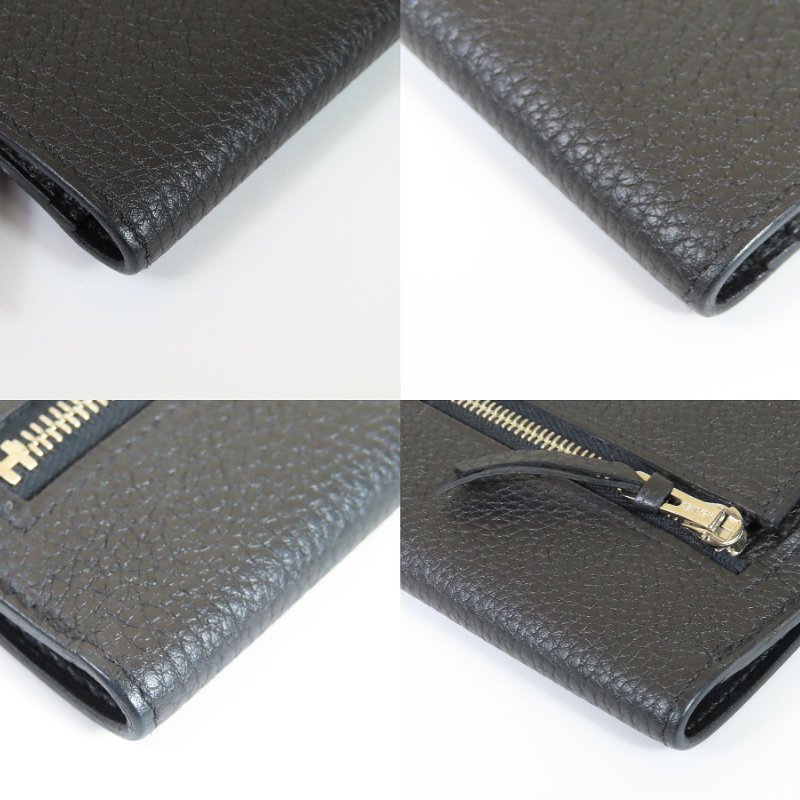 【巴黎站二手名牌專賣店】*現貨*HERMES 愛馬仕 真品*A刻黑色皮革圓形銀色穿釦雙折長夾-5