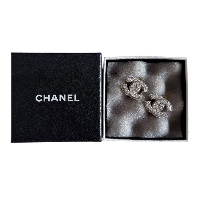 CHANEL CC 水鑽 夾耳環-6