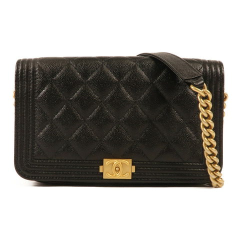 CHANEL 牛皮皮革Boy WOC Wallet On Chain金扣鏈帶肩背袋