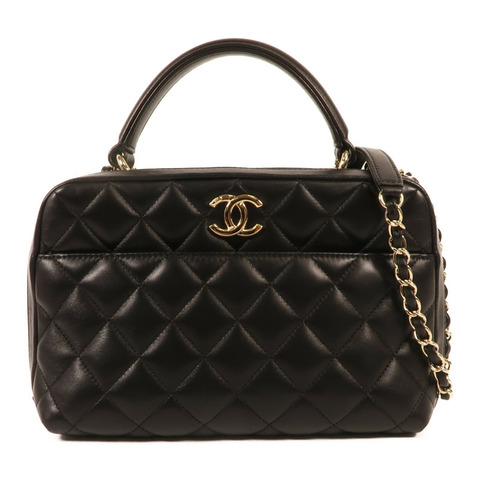 CHANEL 牛皮皮革Chain Shoulder金扣鏈帶手挽肩背兩用袋