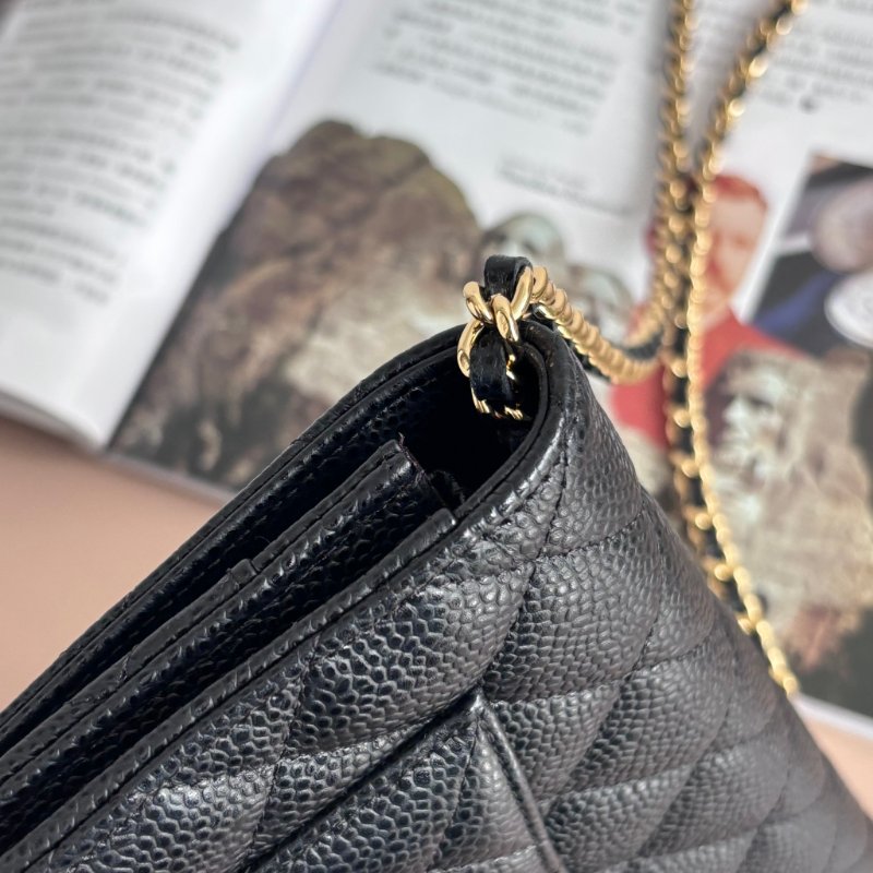 ::CHANEL:: AP4241 黑荔枝牛皮 金雙C 經典鍊帶皮夾 WOC-11