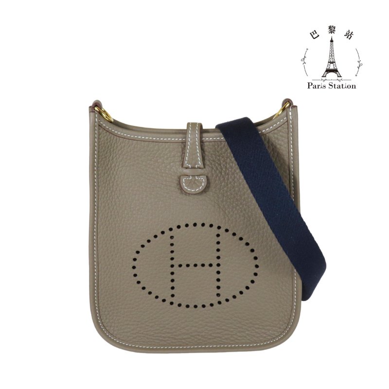 【巴黎站二手名牌專賣店】*全新現貨*HERMES 愛馬仕 真品*W刻 Evelyne 16大象灰小牛皮金釦鏤空洞H LOGO肩背斜背包-0
