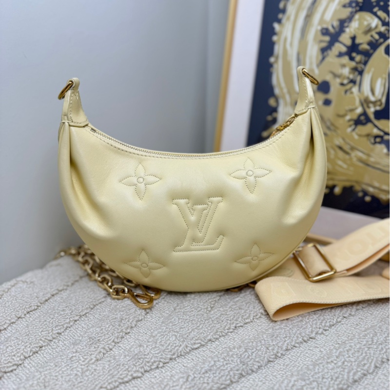 【99❤️】Lv Over The Moon 老花滿印 Logo 鏈條包 黃色 餃子包月亮包 手提單肩斜挎包-0