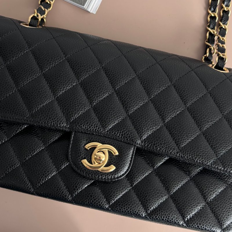 ::CHANEL:: A01112 Classic Flap 黑荔枝皮革 金雙C 經典 11.12 口蓋包 COCO 25-6