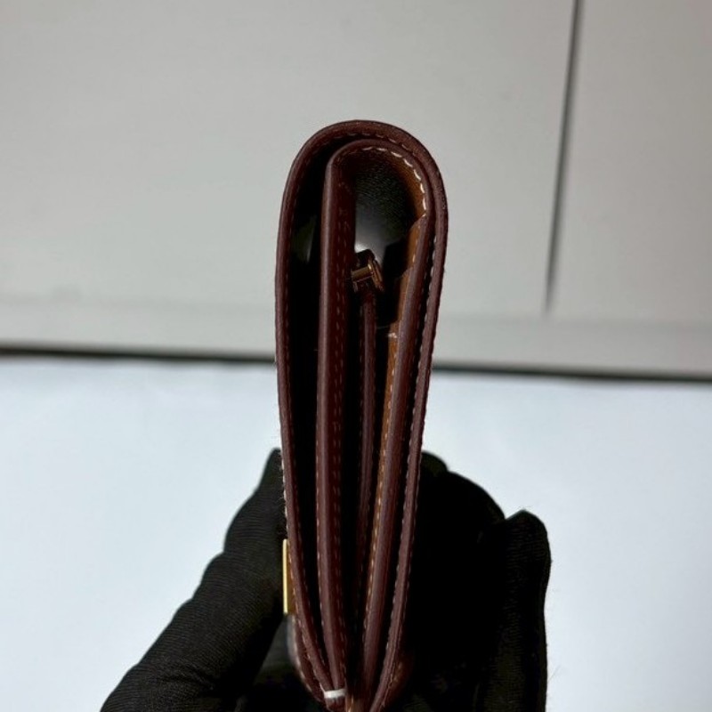 Hermes 金釦棕色皮bearn H 中夾-4
