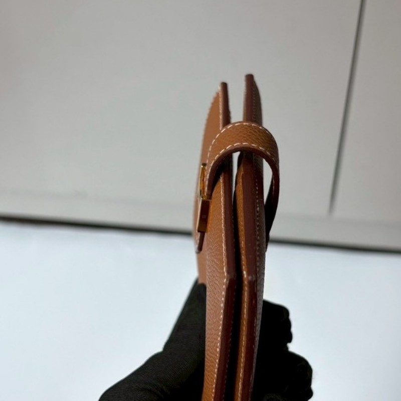 Hermes 金釦棕色皮bearn H 中夾-5