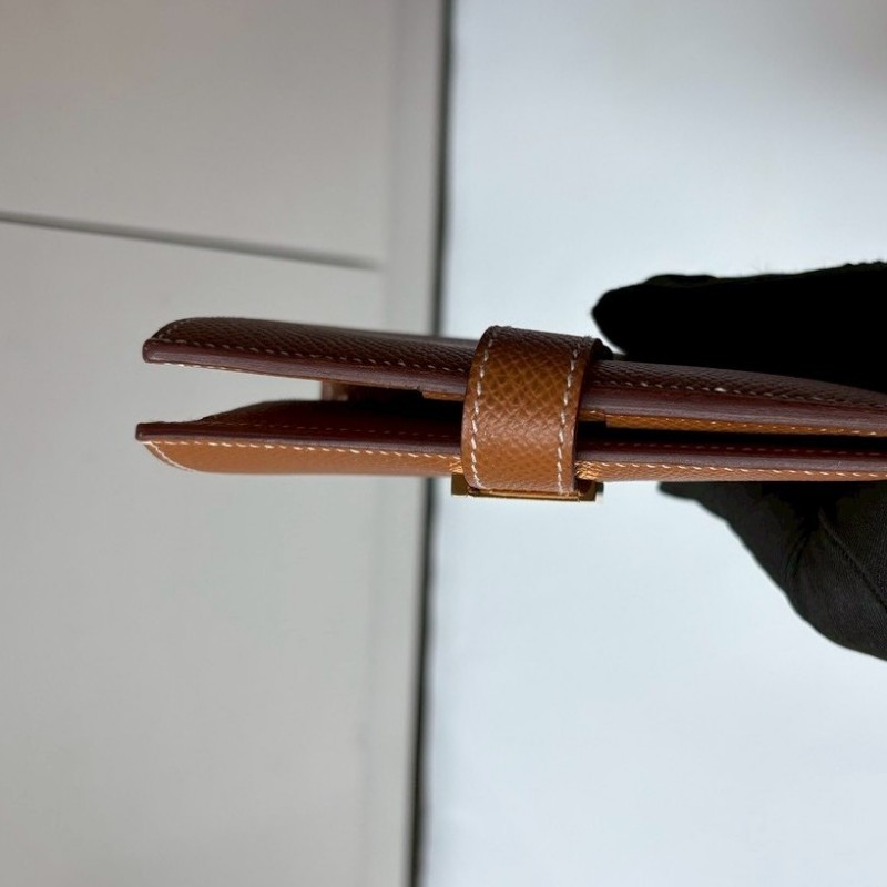Hermes 金釦棕色皮bearn H 中夾-6