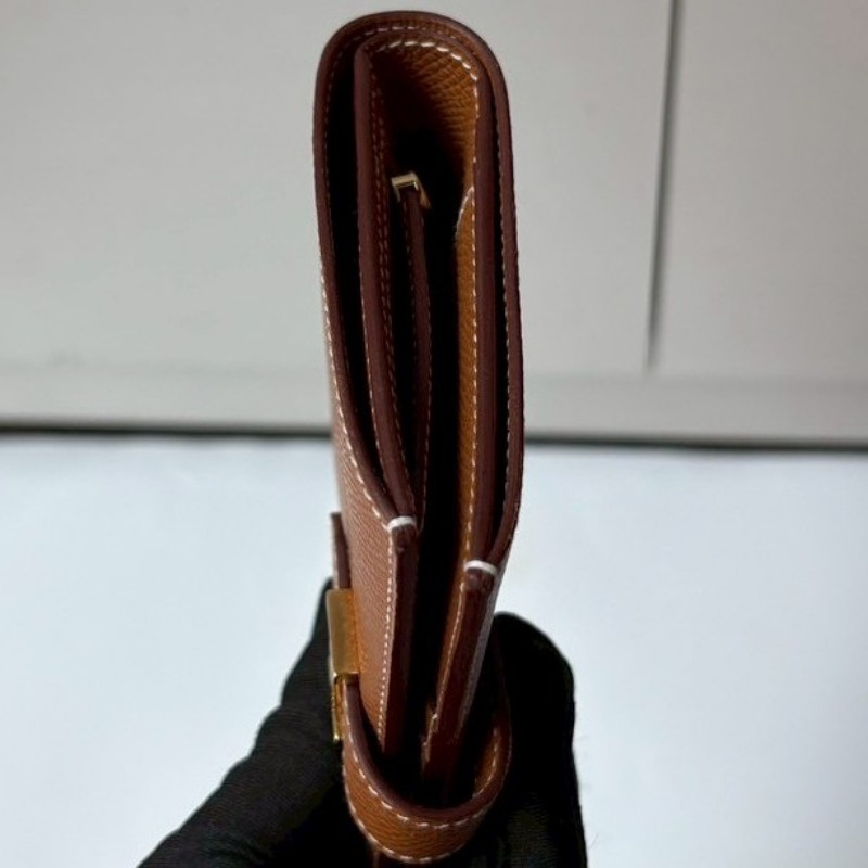 Hermes 金釦棕色皮bearn H 中夾-7