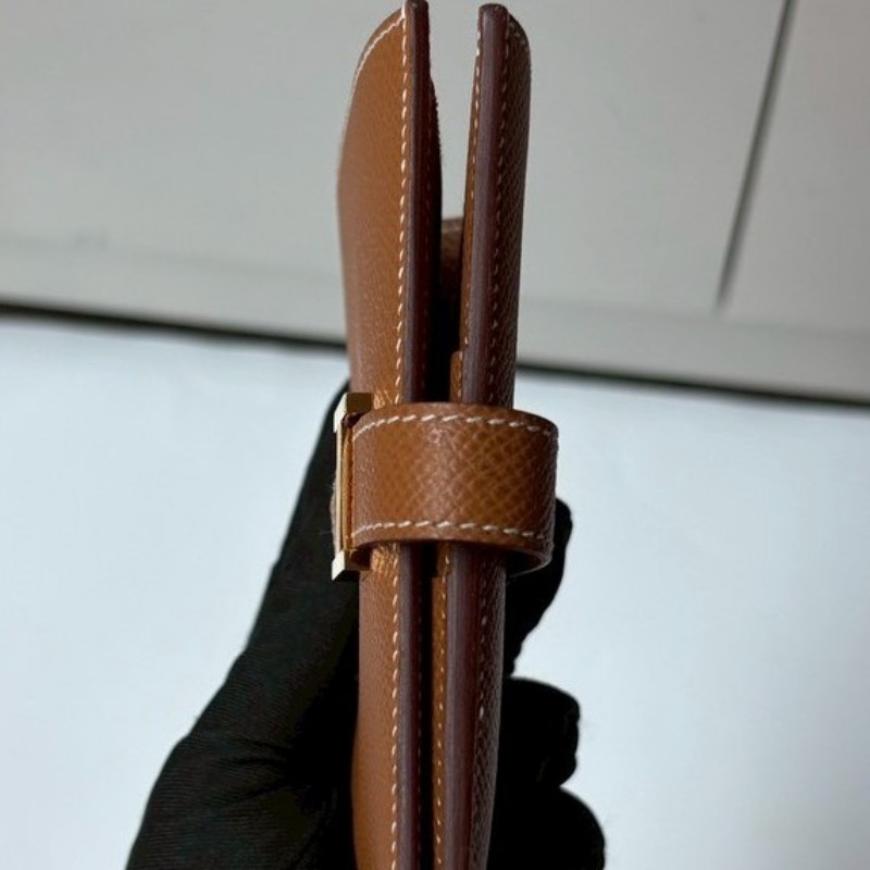 Hermes 金釦棕色皮bearn H 中夾-8