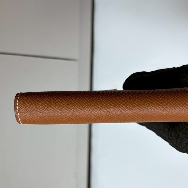 Hermes 金釦棕色皮bearn H 中夾-10