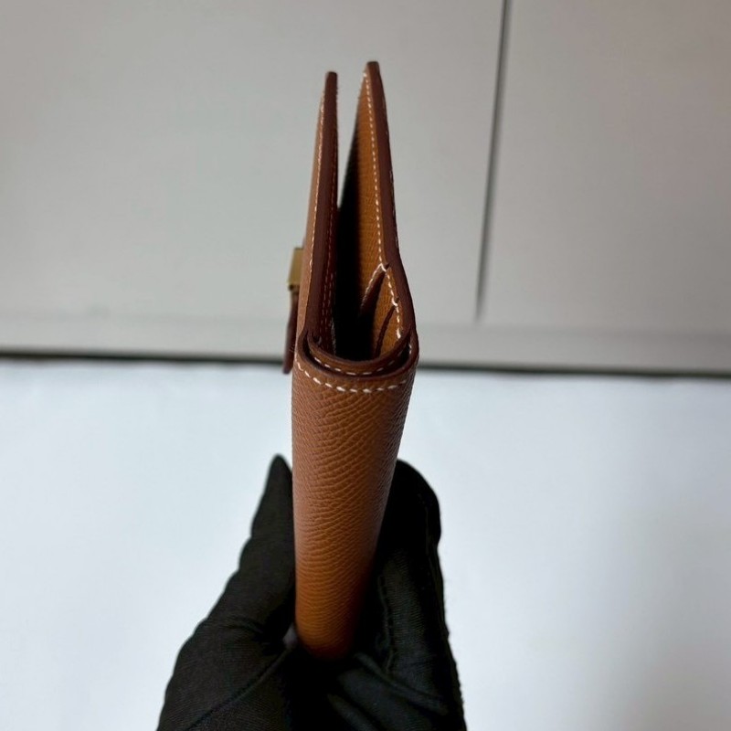 Hermes 金釦棕色皮bearn H 中夾-11