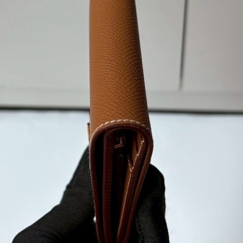 Hermes 金釦棕色皮bearn H 中夾-12