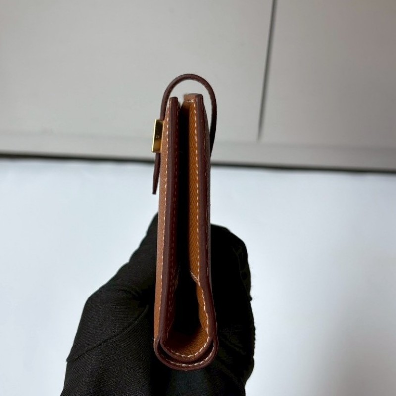 Hermes 金釦棕色皮bearn H 中夾-13