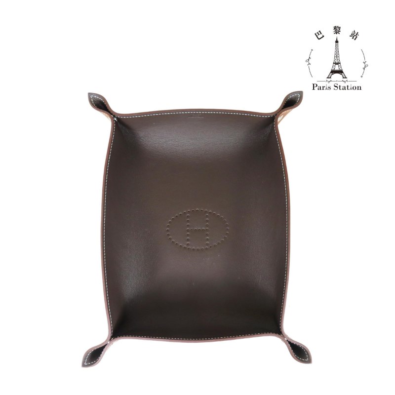 【巴黎站二手名牌專賣店】*現貨*HERMES 愛馬仕 真品*Mises et Relances Desk牛皮烏木色/淺黃褐色置物盤-0
