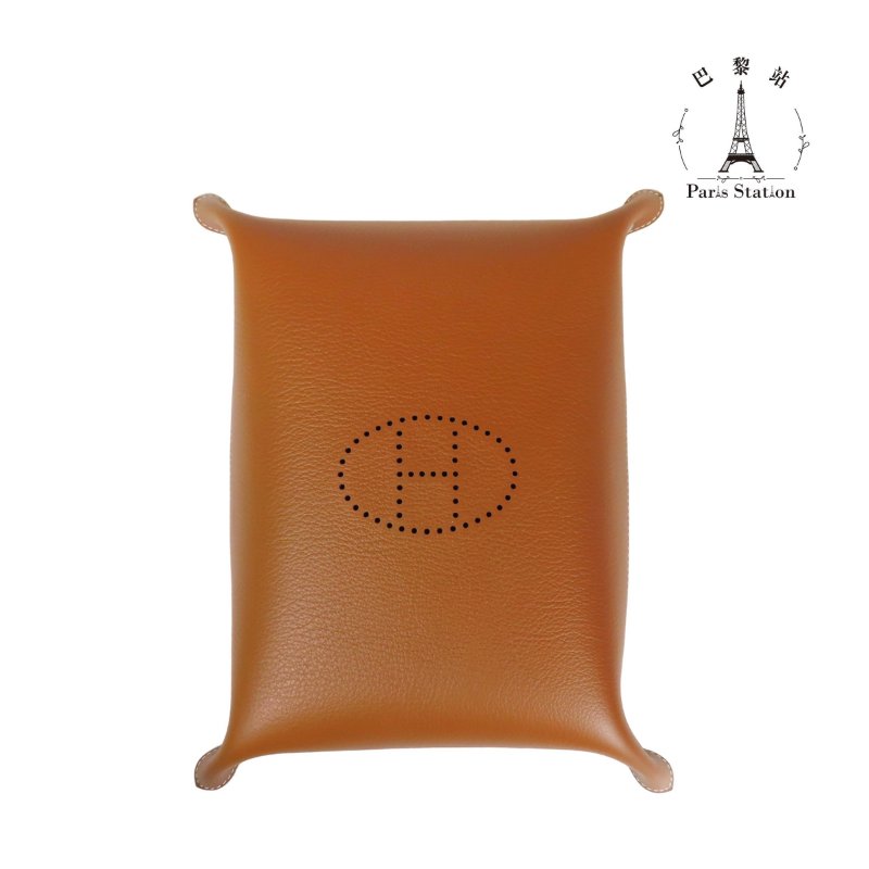 【巴黎站二手名牌專賣店】*現貨*HERMES 愛馬仕 真品*Mises et Relances Desk牛皮烏木色/淺黃褐色置物盤-1