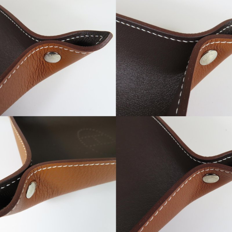 【巴黎站二手名牌專賣店】*現貨*HERMES 愛馬仕 真品*Mises et Relances Desk牛皮烏木色/淺黃褐色置物盤-2