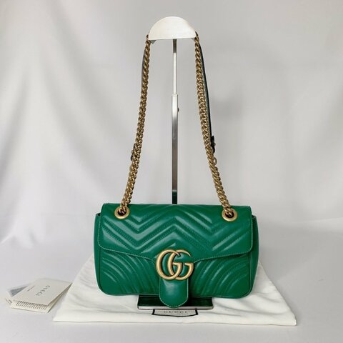 GUCCI GG Marmont綠金翻蓋鍊包