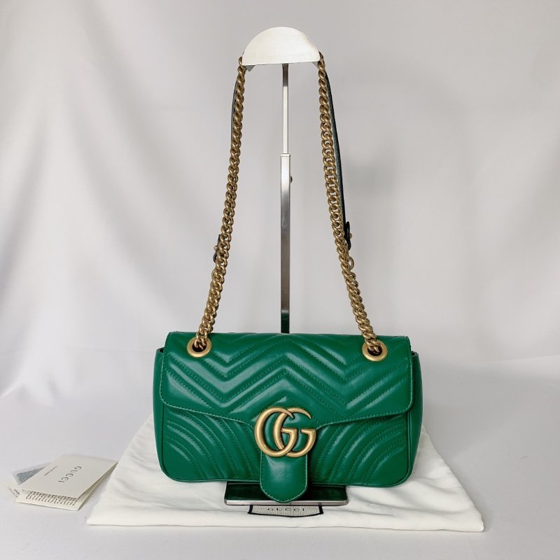 GUCCI GG Marmont綠金翻蓋鍊包-0