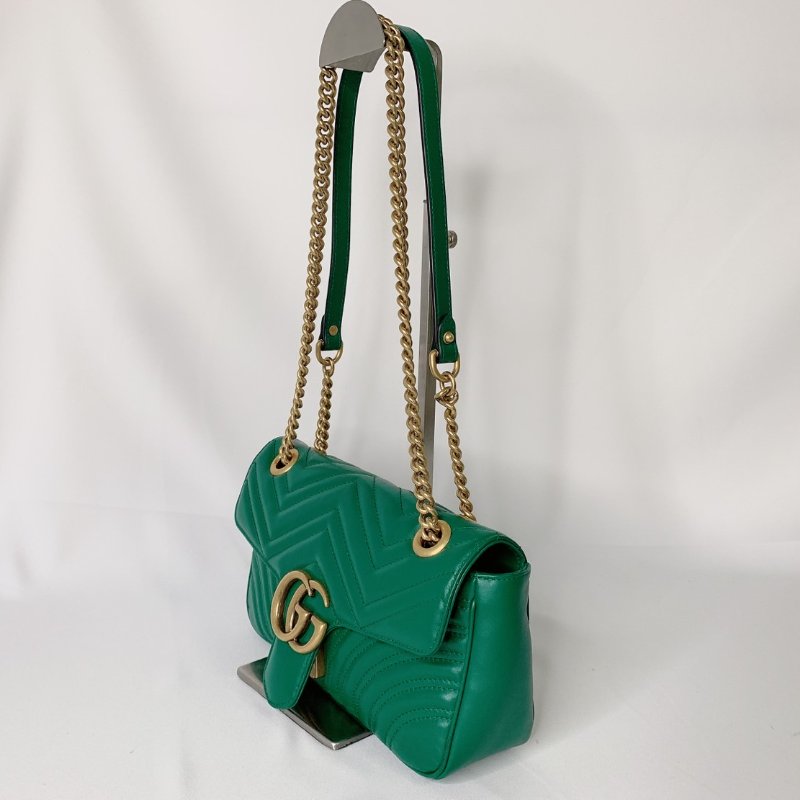 GUCCI GG Marmont綠金翻蓋鍊包-2